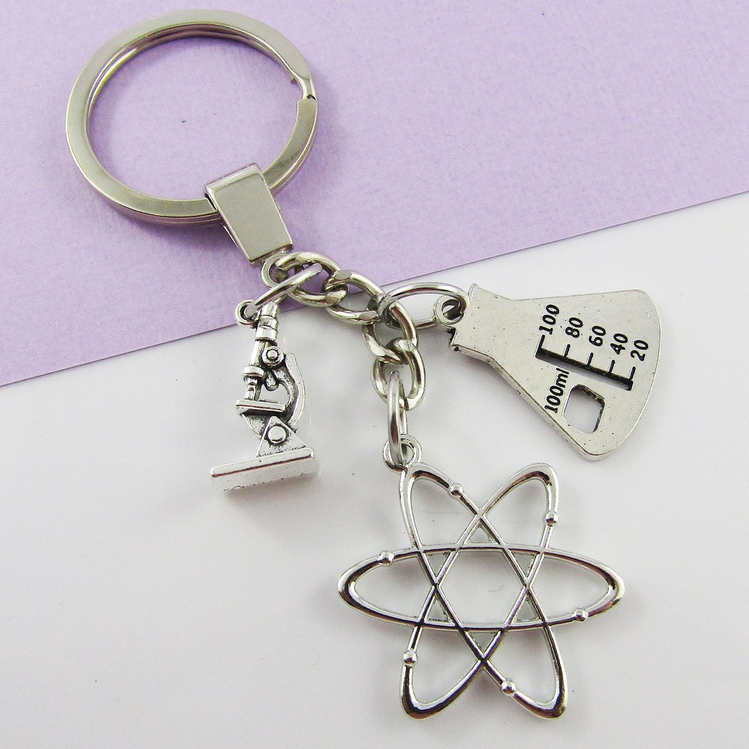 Chemistry Biology Physics Atom Keychain Keyring Student & Teacher Gift ...