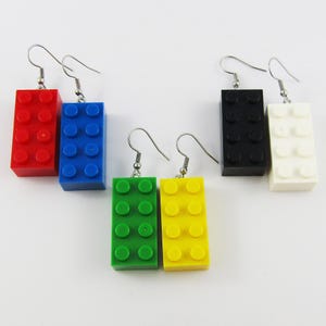 Cute n Kitsch Building Brick Charm Earrings 55mm SS Hooks Select Colour Combo