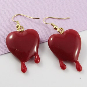 Cute n Kitsch Resin 3D Bleeding Heart Charm Hook Earrings 45mm Brass Hooks