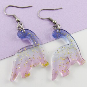 Cute n Kitsch Resin Baby Dinosaur Charm Earrings 54mm SS Hooks Purple