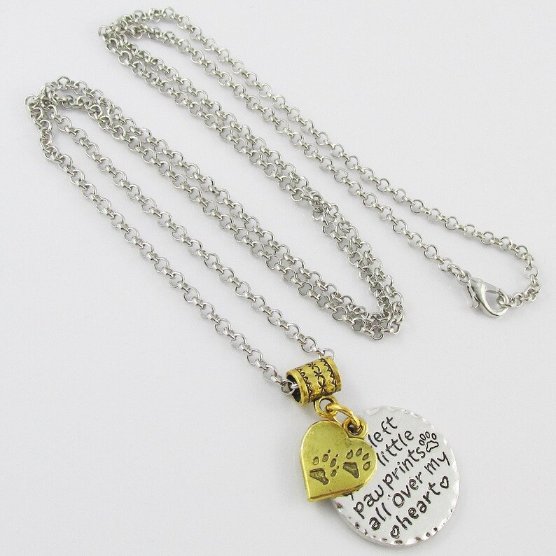 Pet Memory Message Paw Prints all over my Heart Charm Necklace 75cm