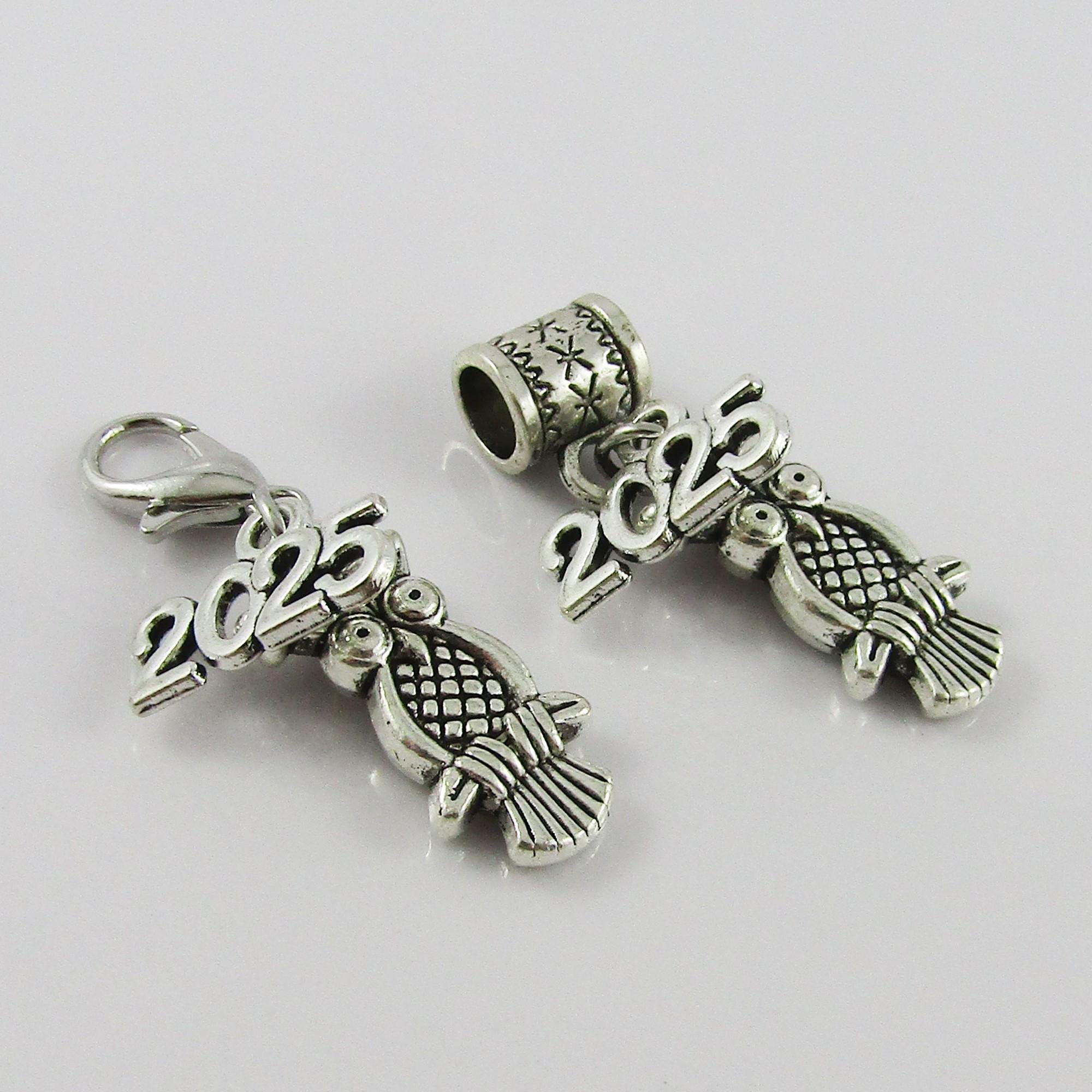 Graduation Owl & 2025 Tag Charm select Clip on or European Charm