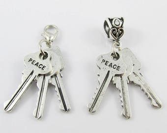 Peace Faith Love Message Keys Charm Select European Charm or Clip on Charm