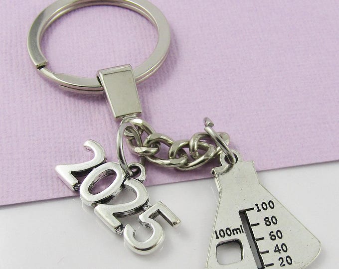 2025 Chemisty Beaker Science Charm Keychain Keyring 95mm Teacher or Student Gift