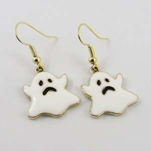 Cute n Kitsch Enamel Halloween Spooky Ghost Charm Hook Earrings 35mm Brass Hooks