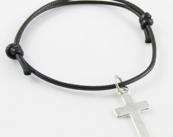 Unisex Adjustable Religious Cross Charm Bracelet Black Bulk Qty available