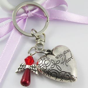 Bible Verse All My Heart Charm Keyring Swivel Bag Tag 75mm Pick Angel Colour