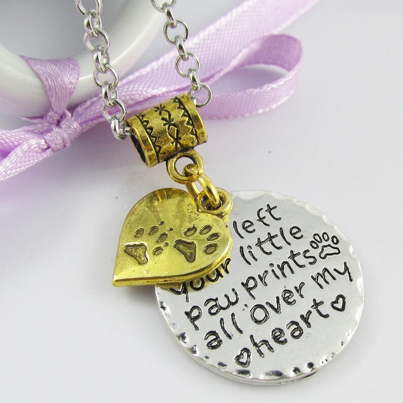 Pet Memory Message Paw Prints all over my Heart Charm Necklace 75cm