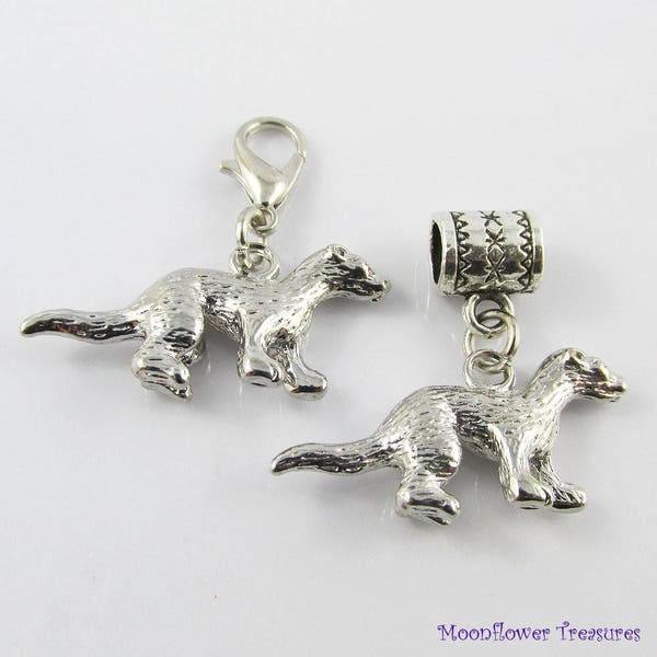 3D Ferret Charm Select European Charm or Clip on Clasp