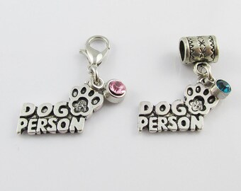 Dog Person Charm & Rhinestone Dangle Select Clasp and Colour