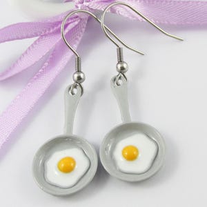Cute n Kitsch Frying Pan Fried Egg Charm Earrings 48mm Stainless Steel Hooks