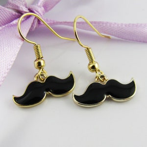 Cute n Kitsch Enamel Moustache Movember Charm Hook Earrings 32mm Brass Hooks