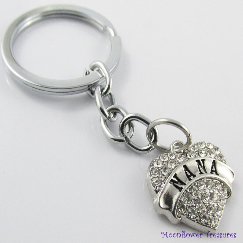 Rhinestone Nana Heart Charm Keychain Keyring 76mm