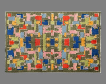 Modern Turkish Area Rug, 6.7 x 9.8 ft, 205 x 300 cm, Handwoven Wool Rug, Abstract Geometric Color Block Carpet