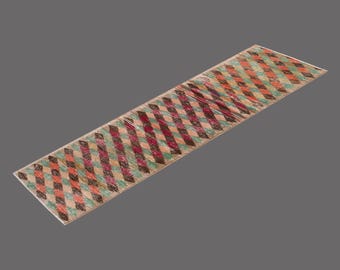 Carnival Grid of Oushak, Vintage Turkish Runner, 2 x 6 ft Rug, Vintage Rug