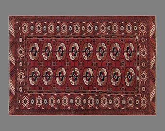 Vintage Turkmen Rug, 3.1 x 4.4 ft Handmade Wool Rug, Traditional Tribal Area Rug
