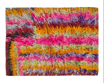 4x5 Shaggy vintage Turkish Handmade Tulu rug,Bohemian Goat Hair Beni Ourain Rug,Flokati Rug