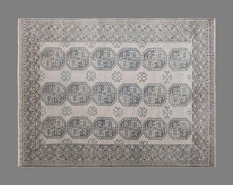 Vintage Turkish Rug, 9 x 12 ft Rug, Handmade Wool Area Rug, Muted Geometric Anatolian Rug