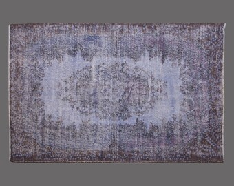Indigo Haze of Oushak, Vintage Turkish Rug, 4 x 7 ft Rug, Vintage Rug