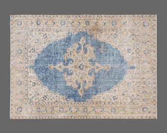 Handwoven Boho Carpet, Nomadic Wool Rug, Muted Tones, 1960s Anatolian Rug, Vintage Wool Turkish Rug 7'2" x 10'2" | 220 x 310 cm