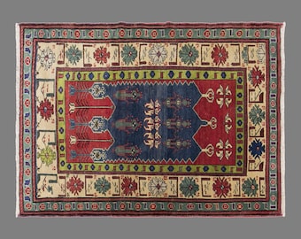 Vintage Konya Rug, 4.1 x 5.7 ft Handmade Wool Rug, Traditional Turkish Anatolian Area Rug