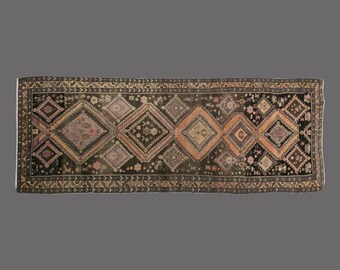 Vintage Turkish Hallway Runner Rug: Handwoven Wool, 5x14