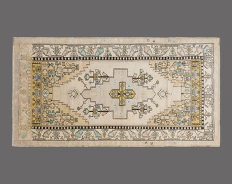 Vintage Turkish Rug: 4x8.5 ft Nomad Anatolian Kilim