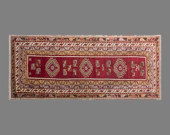 Vintage Konya Ladik Runner Rug, 4.3 x 11 ft Handmade Wool Rug, Turkish Long Area Rug