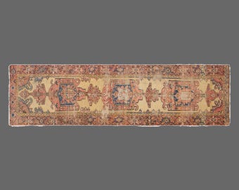 100-Year-Old Antique Oushak Runner Rug, 3'7" x 16'3", Vintage Turkish Wool Rug, Handmade Hallway Runner, Muted Colors, Boho Decor Rug
