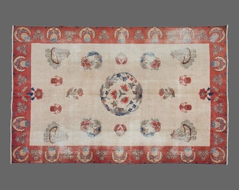 Turkish Rug,Decorative" Rug,Wonderful Turkish Rugs on Sale! FREE SHIPPING! Vintage Rug,Oushak Rug,Rug,Chic Rug,6'1" x 10" feet 186 x 302 cm