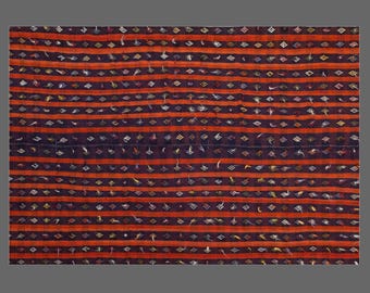 Vintage Turkish Kilim Rug 1960s – Handwoven Cotton, Minimalist Horizontal Stripes, Large Living Room or Bedroom Rug, 210x310cm / 6.9x10.2 ft