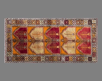Vintage Konya High Pile Rug, 4.9 x 12 ft Rug, Handmade Wool Turkish Rug, Geometric Anatolian Runner