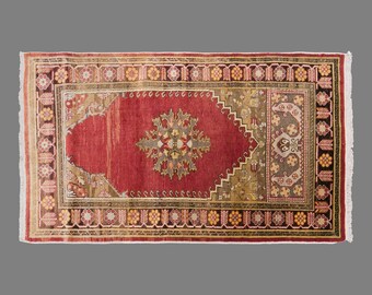 Vintage Konya Rug, 3.4 x 5.6 ft Handmade Wool Rug, Turkish Anatolian Floral Medallion Area Rug