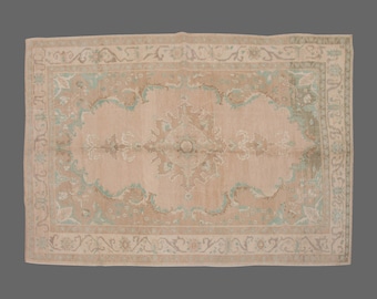 Turkish Rug, Vintage Rug, 6 x 8.8 feet, Oushak Rug, Antique Rug, Oriental Rug, Handmade Rug, Decorative Rug, Muted Rug, Old Rug,Area Rug