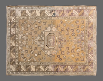 Vintage Turkish Area Rug 4x6: Handwoven Wool Anatolian Carpet