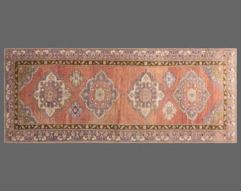 Handmade Vintage Turkish Oushak Runner 127x321 cm | Long Narrow Hallway Rug 4x10.5 ft | Boho Antique Wool Floor Runner, Washed & Ready