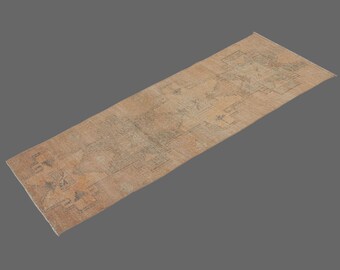 2x9 Beige Antique Boho Runner Rug,Handmade Beige Wool Runner Rug,Beige Turkish Runner Rug,Boho Home Decor