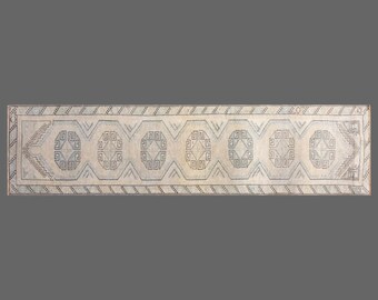Handmade Vintage Turkish Oushak Runner 72x297 cm | Wool on Wool Narrow Long Rug 2.4x9.7 ft | Washed & Ready Hallway Decorative Carpet