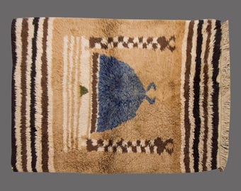 Handmade Wool Shaggy Rug: 4x5 ft. Vintage Turkish Beni Ourain Style