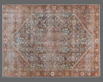 Vintage 125x195 cm Oushak Rug – 60+ yrs Old Handmade Wool Rug – Bohemian & Traditional Caucasian Motifs