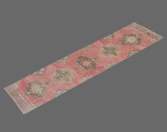 Distressed Oushak Runner Rug: 2'8 x 12'2 Vintage Turkish Hallway Rug