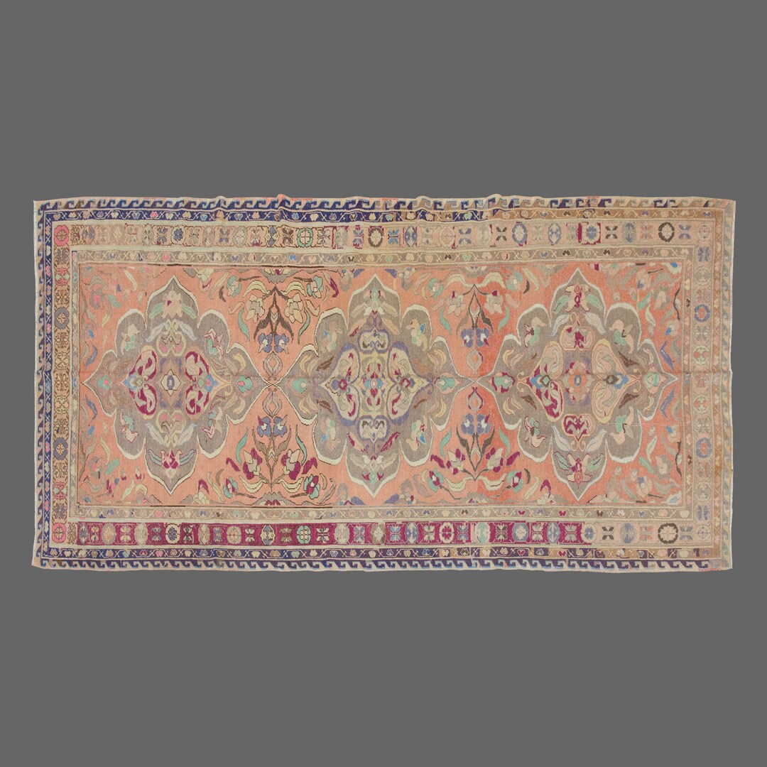 Vintage Turkish Soumak Rug 6x11: Handmade Wool Oushak Carpet