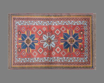 Vintage Caucasian Derbent Rug, 4.1 x 6.1 ft Handmade Wool Rug, Geometric Tribal Area Rug