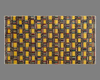 Vintage Turkish Area Rug, 3.2 x 6.2 ft, 97 x 190 cm, Handwoven Wool Rug, Yellow Plaid Geometric Carpet
