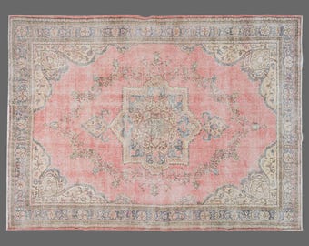 7x11 Vintage Turkish Rug, Hallway Rug, Handwoven Wool Carpet, Large Area Rug, Boho Decor, 7x11 Carpet
