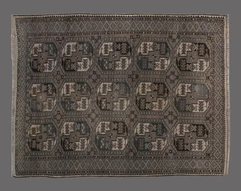 Vintage Ersari Turkish Rug: 6.5 x 8.8 ft, Wool on Cotton
