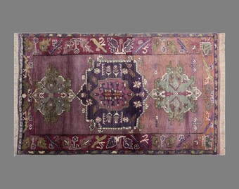 Vintage Konya Karapinar Rug, 4.1 x 6.2 ft Handmade Wool Rug, Turkish Anatolian Geometric Area Rug
