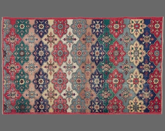 Vintage Turkish Rug, 5x8 Rug, Turkish Rug, Area Rug, Handwoven Wool Carpet, Living Room Area Rug, Colorful Rug