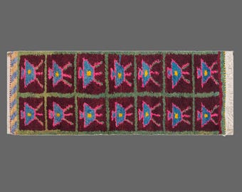 Vintage Turkish Tulu Rug, Handwoven Shaggy Wool, Bohemian Decor (53x140 cm / 1.7x4.6 ft)