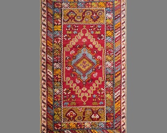 Vintage 100 Years Old Turkish Prayer Rug, 3.5x5.6 ft, 106x170 cm, Handmade Anatolian Wool Rug